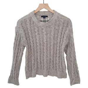 American Eagle Cable Knit Sweater Taupe Crew Neck Soft Cozy Comfy Crewneck Small